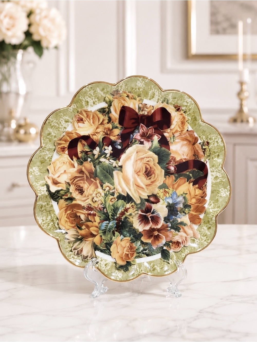 Franklin Mint Vintage Porcelain Plate 24 Kt Gold Trim Bouquet Limited Edition